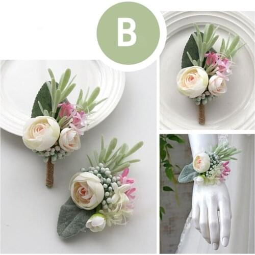 YO CHO White Silk Roses Groom Boutonniere Wedding Boutonniere Corsage Bracelet Bridesmaid Wedding Marriage Brooch Corsage Flower