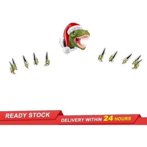 Funny Christmas Dinosaur Door Sticker Holiday Decoration Wall Sticker Garage Sticker Home Wall Decoration
