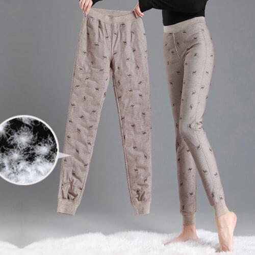 Winter Warm Women Down Cotton Pants Plus Size Thermal Trousers Thicken Female Slim Print Trousers High Waist Pencil Pants X602