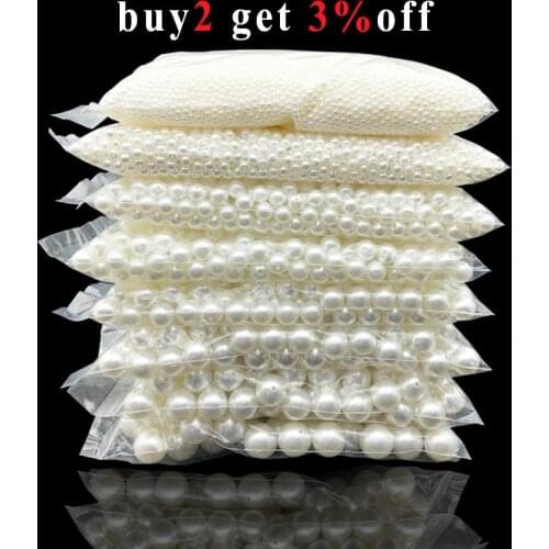 10-400pcs/lot 4-20mm Straight Holes Acrylic Imitation Pearl Beige Bracelet Round Beads For DIY Crafts Jewelry Making Supplies