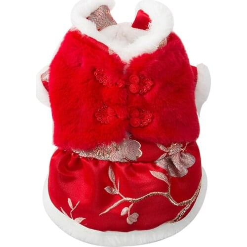 2021 New Year Dog Clothes Tang Suit Winter Dog Dress Cheongsam Cat Puppy Small Dog Clothing Yorkshire Pomeranian Poodle Costume