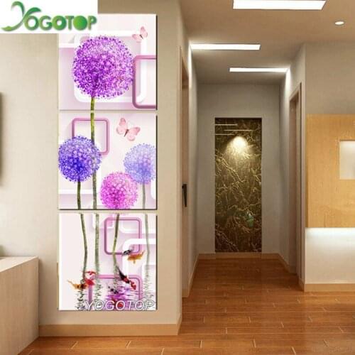 3pcs diamond embroidery Restaurant art Wild Dandelion Purple Flower full drill 3d picture diamond painting cross stitch ML905