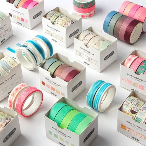 5Pcs/Set Grid Washi Tape Cute Decorative Adhesive Tape Solid Color Masking Tape for Stickers Scrapbooking DIY Stationery Tape