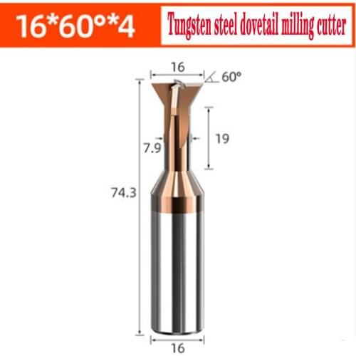 55Deree Carbide Tungsten Steel Dovetail Milling Cutter 60Dgree Chamfering 16*74.3*16*19