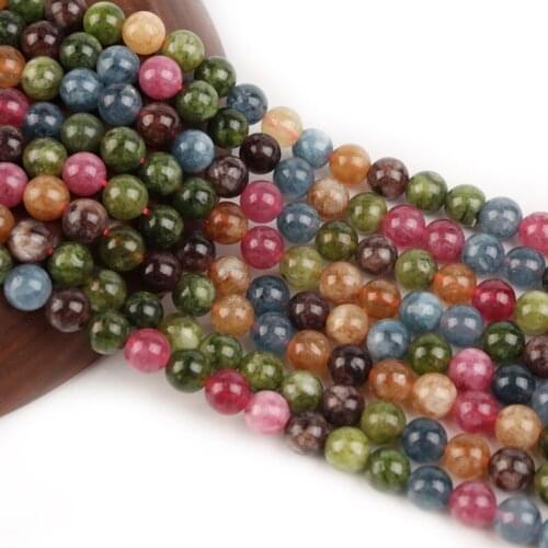 6/8/10mm Natural Tourmaline Stone Beads Round Loose Spacer Good Luck Gemstone Bead For Jewelry Making DIY Bracelet Necklace 15