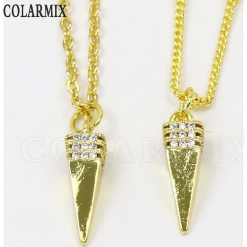 6Pcs Gold Cone shape Pendant Necklace Pave Zirconia pendant necklace Fashion jewelry pendant Necklace 7460