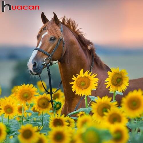 Huacan 5d Diamond Painting New Arrivals Horse Mosaic Embroidery Sunflower Animal Home Decor Diamond Art
