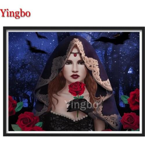 5d Diy Diamond Mosaic Beauty red rose Embroidery Diamond Painting Full Drill Rhinestones Decoration,Fantasy forest night scene