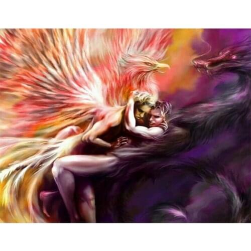 5D DIY Diamond Painting Embroidery Animal Dragon and Phoenix Couple Cross Stitch Diamond Pattern Mosaic Wall Sticker Decor E1289