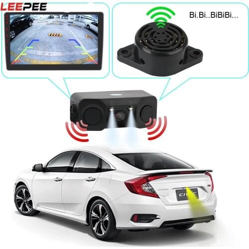 Waterproof Mini Alarm Car Accessories Rear View Camera Night Vision Universal 3 In 1 Reversing Radar Sensor Detector LED Light