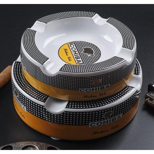 Free Ship! Cohiba High-definition Bone China Ceramic Round Cigar Ashtray for home 4 holders Smoking Ash Tray Cigars Accessories