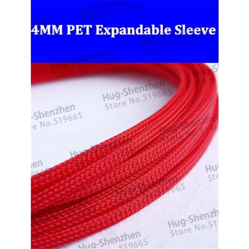 Free Shipping Brand New High Density 200M/Lot 4mm Round Red PET Expandable Braided Sleeving for 18AWG Wire Protection