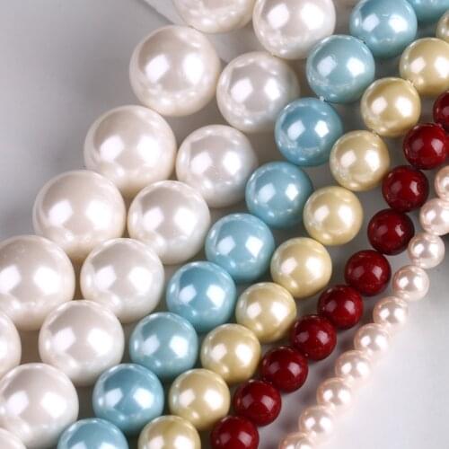 4-16mm White/Blue/Yellow/Red/Pink Round Pearl Beads To Needlework Handmade For DIY Bracelets Necklace Jewelry Making 15'' Strand