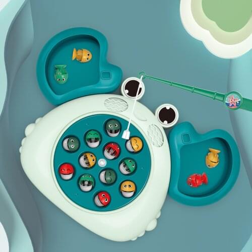 Childrens Electric Rotating Interactive Toy Cute Crab Elephant Magnetic Fishing Plate Kids Interactive Fishing Board Game Toys