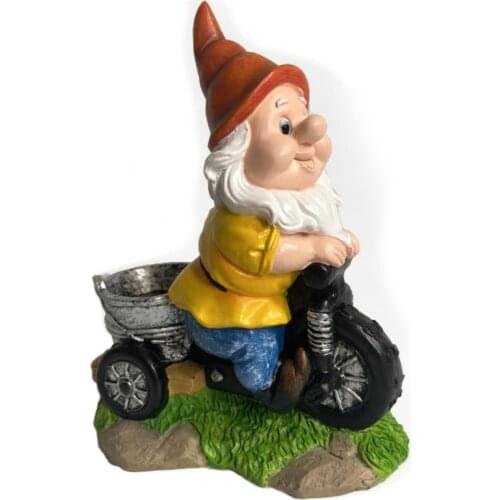 Riding A Tricycle Dwarf Resin Handicraft Ornaments Garden Dwarf Decoration Ornaments Feeding Bird Food Miniature Figurines