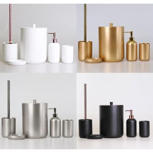 SELİM HOME BATHROOM ACCESSORIES 5 PİECES BATHROOM SET,RESISTANT RESIN MATERIAL LIQUID SOAP TRASH CAN DISPENSER,SOLID SOAP