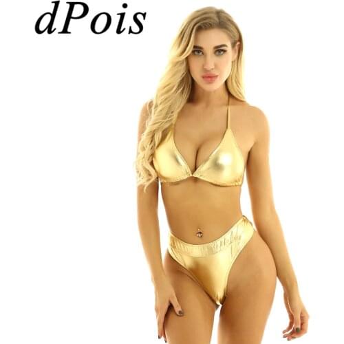 DPOIS Sexy Women Bikini Lingerie Set Female Wet Look Mini Micro Swimwear Swimsuit Swimming Bathing Suit Beach Carnival Costume