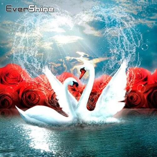 Evershine 5D Diamond Painting Full Drill Square Cartoon Swan Diamond Embroidery Cross Stitch Kit Animals Diamond Mosaic Scenery