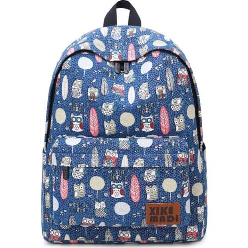 Animal Owl Printing Backpack Female Canvas Student Bookbag Cartoon Fashion 14inch Computer Rucksack Lady Bagpack Mochila Escolar