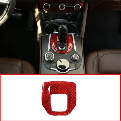Red Real Carbon Fiber For Alfa Romeo Giulia Car Center Console Gear Shift Panel Cover Trim For Alfa Romeo Stelvio 2017 2018 2019
