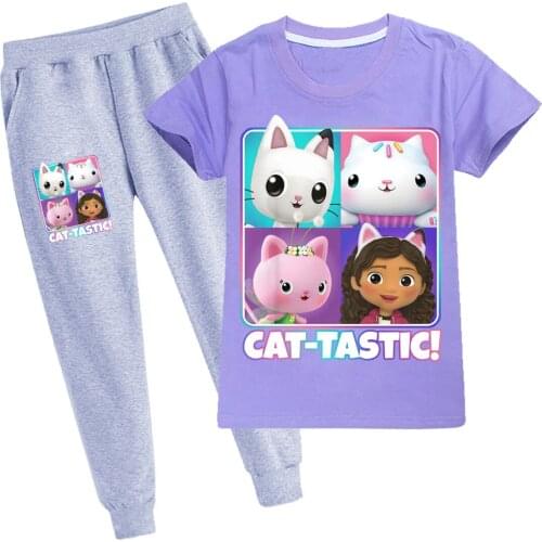 Summer Casual Girls Outfits CAT-TASIC Cartoon Set Fancy Children Halloween Clothes Kids Boys Cotton Sports T Shirt Pants Suit