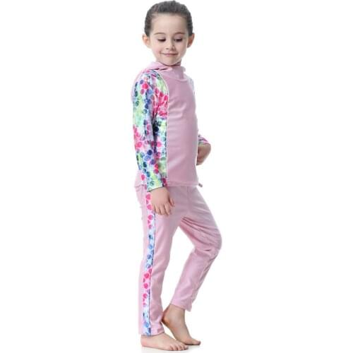 2019 Full coverage muslim kids swimsuit hijab modest girls swimming clothing floral print swimwear long sleeve
