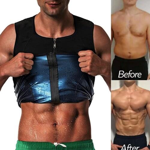 Men Sauna Vest Polymer Sweat Slimming Weight Loss Sauna Suit Tank Top Zipper Body Shaper Shirt Workout Waist Trainer Fat Burning