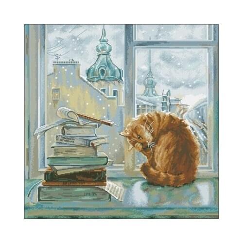 M671 Early Morning Window Sill Cat Counted Cross Stitch Kit Cross stitch RS cotton with cross stitch Magazine money