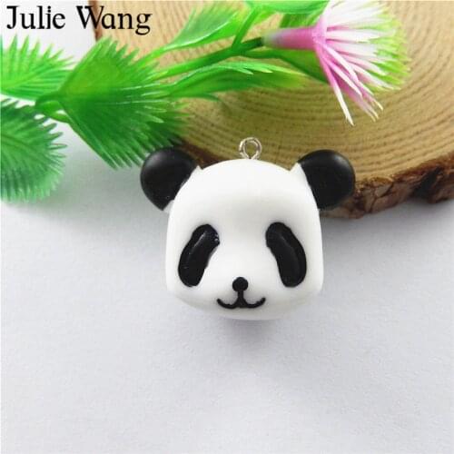 Julie Wang 5pcs Resin Cute Panda Head Animal Charm For Necklace Pendant Earrings Jewelry Making DIY Accessories