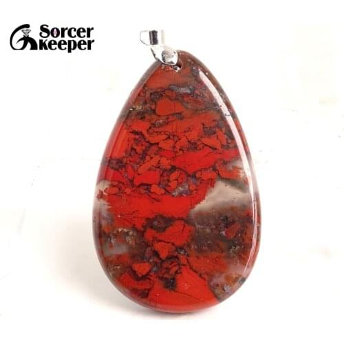 Real Natural Bloodstone Gem Stone Pendant Necklace Polished Drop Agates Slice Fashion Crystal Beads For Jewelry Making BE617