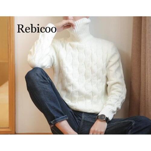 New Winter Thick Sweater Men Turtleneck Slim Fit Knitting Mens Warm Christmas Sweaters And Top Quality Pullover Men
