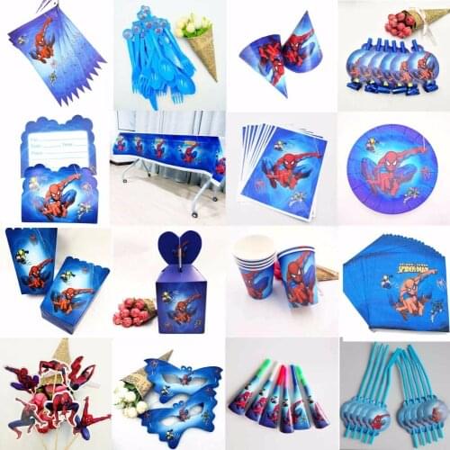 Spiderman Birthday Party Decoration Supplies Disposable Tableware Tablecloth Cups Plates Banner Kids Boy Baby Shower Favors Gift
