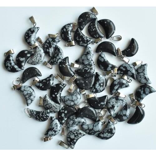 Wholesale 30pcs/lot fashion high quality natural black snowflake crescent moon shape charms pendants for jewelry making free