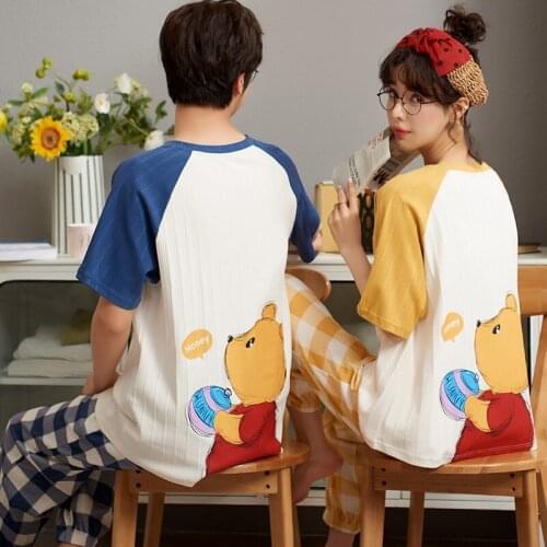 Couple pajamas summer short sleeve trousers thin girl student Korean loose men can wear home clothes notice pyjama femme Best