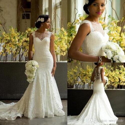 African Bride Lace Mermaid Wedding Dresses Sleeveless Appliques Chapel Dress Bridal Gowns Vestidos De Novia