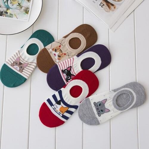 Clearance Sale Summer Casual Cute Women Socks Cartoon Animals Print Low Cut Short Sock Silicone Non-slip Invisible Ankle Socks