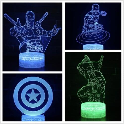 Marvel Avengers Figure 3D Lamp Captain America Acrylic Illusion Table Lamp Colourful NightLight Bedroom Decor for Kids Xmas Gift