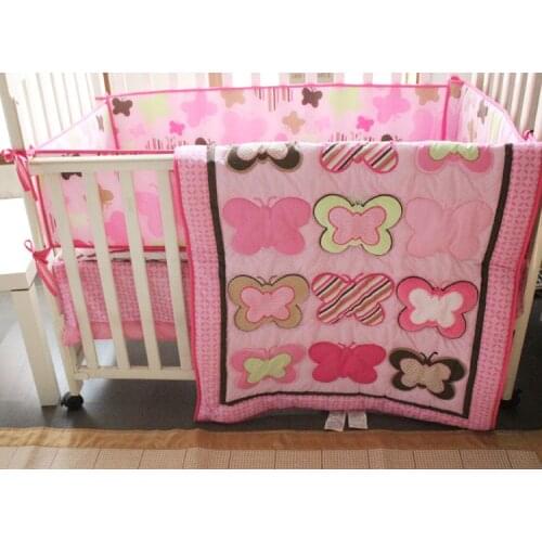 Discount! 4pcs embroidery baby crib bedding set newborn cot bedding set,include(bumper+duvet+bed cover+bed skirt)