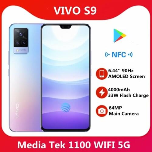 Original VIVO S9 Cell Phone 5G 6.44'' 90Hz AMOLED Screen UFS 3.1 Front 44MP Rear 64MP 4000mAh 33W Flash Charge NFC Google