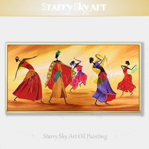 African Woman Dancing Figures Oil Painting Beautiful Contemporary Wall Art African Woman Dancer Oil Painting for Wall Decoration