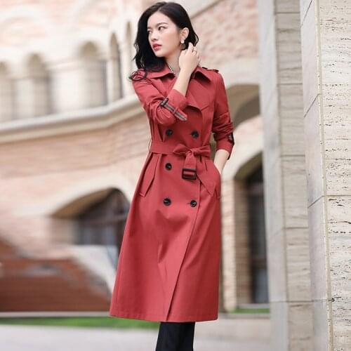 High End European Windbreaker Womens Knee Length 2021 Autumn New Style Temperament Waist Down Slim Coat