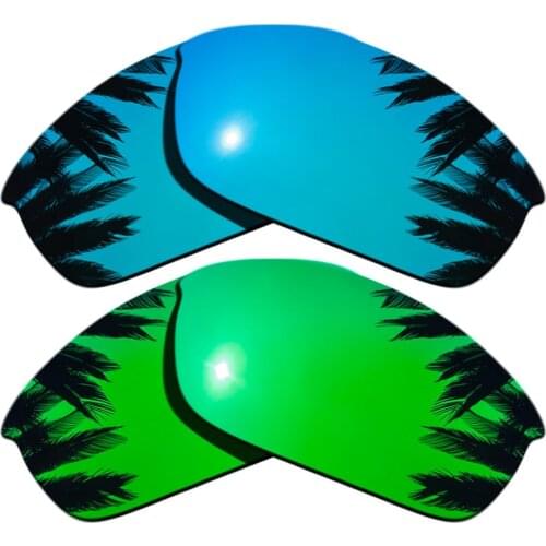 Ice Blue Mirrored+Green Mirrored Coating) 2-Pairs Polarized Replacement Lenses for Flak Jacket 100% UVA & UVB Protection
