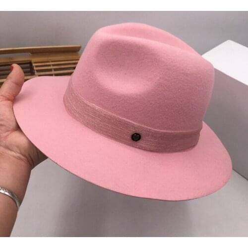 Pink panama hat for women Japanese fresh autumn/winter wool female celebrities street snap tide pink Fedoras hat