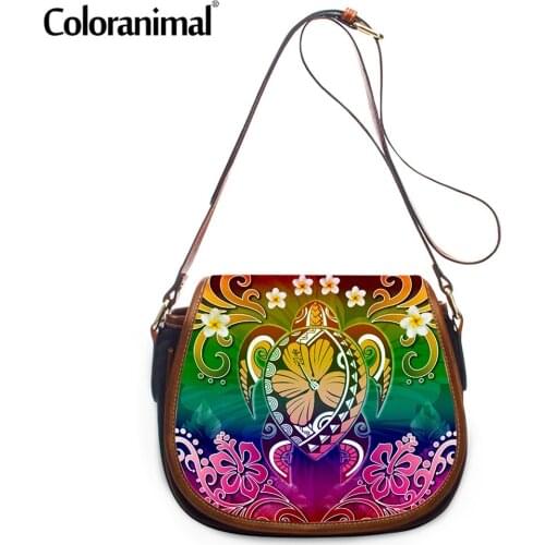 Coloranimal Fashion Gradient Color Hawaii Turtle With Flower Printed Women Crossbody Bag PU Leather Messenger Bag Small Bolsa