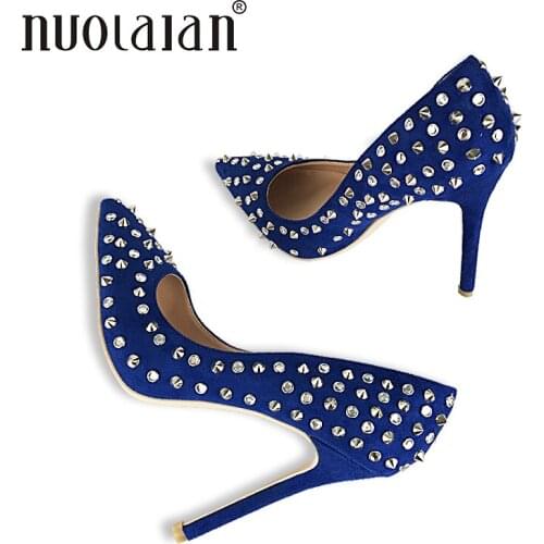 2018 Women Shoes High Heels Women Pumps Stiletto 12CM Heels Sexy Shoes Woman High Heels Rivets Pointed Toe High Heels