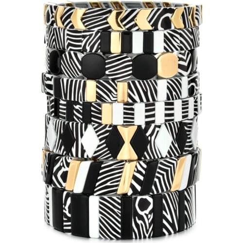 New Boho Black Texture Enamel Tile Bracelet Bangle Men Jewellery Trendy Bracelets For Women Handmade Femme Jewelry Wholesale
