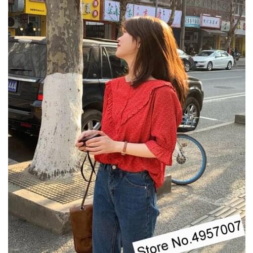 Ladies 100% Viscose O Neck Ruffled Patchwork Blouse Shirt Top