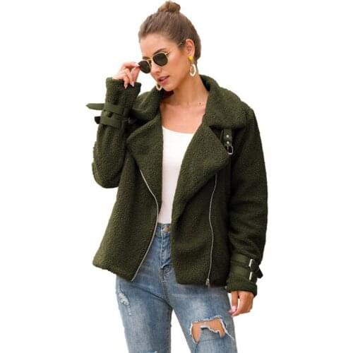 2020 new autumn winter womens plush short coat fashion large size slim coats womens cuff iron card belt lambswool cardigan