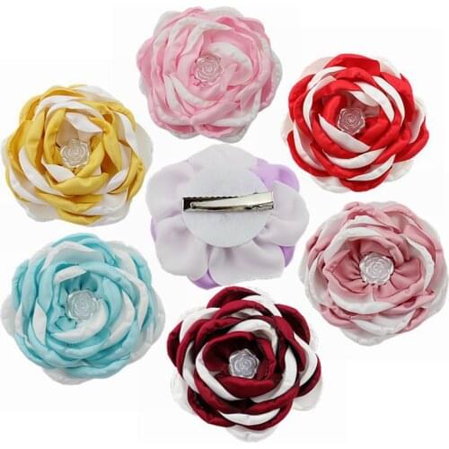 10Pcs/lot 9cm Kids Boutique Hair Accessories Floral Hairpins double color Chiffon Flower With Hair Clips For Girls