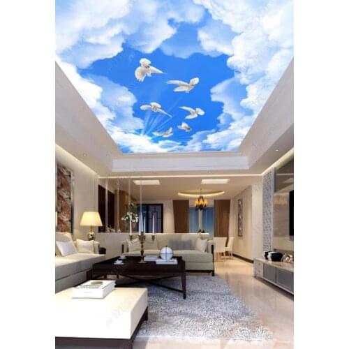 1824 Blue Sky with Flying Pigeons Printing stretch ceiling film for workshop ceiling decoration